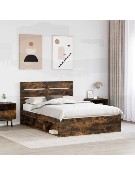 Struttura del letto Rovere fumé 140 x 190 cm Pino massello