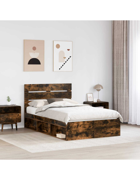 Struttura del letto Rovere fumé 135 x 190 cm Pino massello