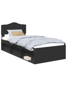 Struttura del letto con testiera Nero 90 x 200 cm Pino massello 2