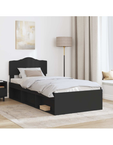 Struttura del letto con testiera Nero 90 x 200 cm Pino massello