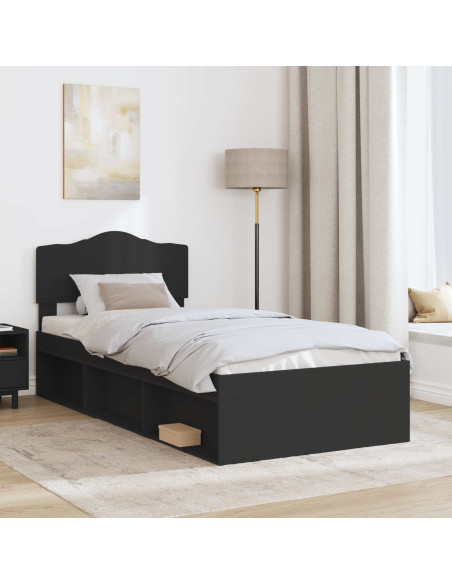 Struttura del letto con testiera Nero 90 x 190 cm Pino massello