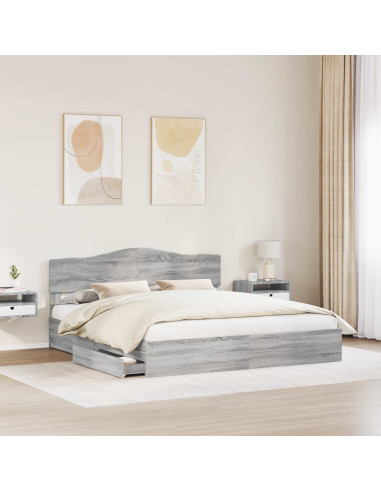 Letto con Contenitore con testiera Grigio Sonoma 200 x 200 cm