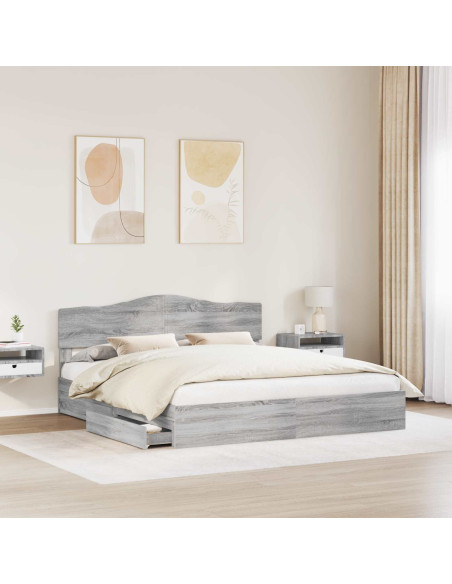 Letto con Contenitore con testiera Grigio Sonoma 200 x 200 cm