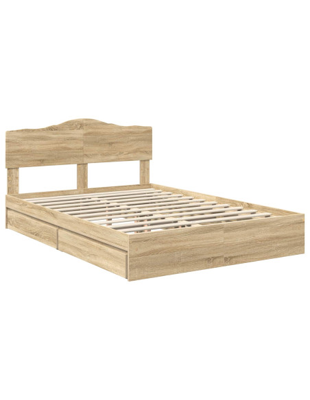 Letto con Contenitore con testiera Rovere Sonoma 140 x 200 cm