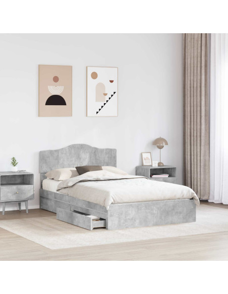 Letto con Contenitore con testiera Grigio cemento 135 x 190 cm