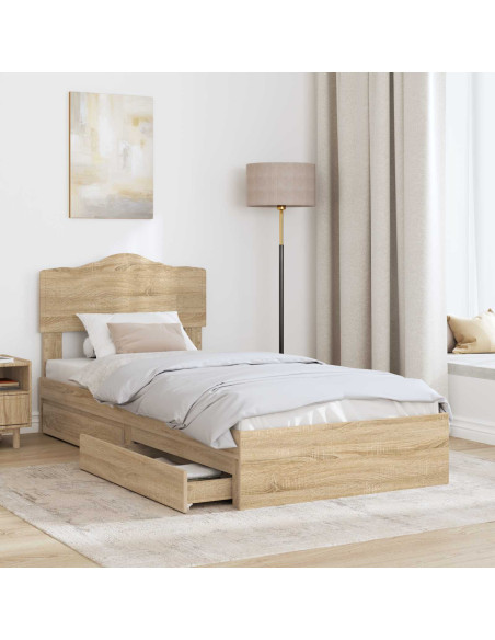 Letto con Contenitore con testiera Rovere Sonoma 100 x 200 cm