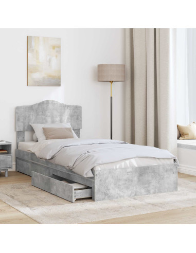 Letto con Contenitore con testiera Grigio cemento 90 x 200 cm
