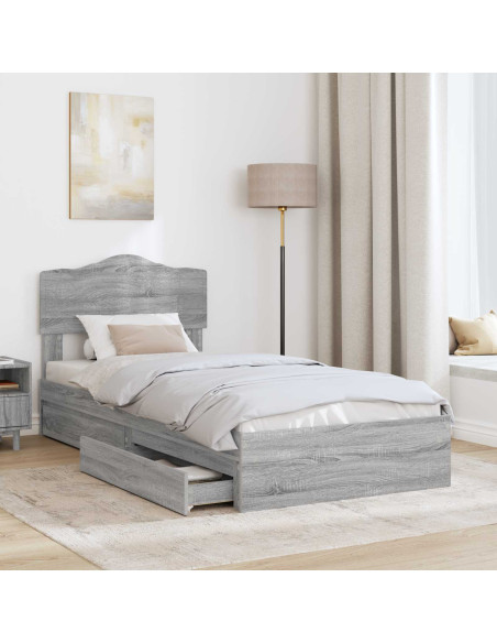 Letto con Contenitore con testiera Grigio Sonoma 90 x 200 cm