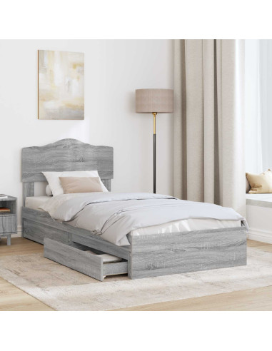 Letto con Contenitore con testiera Grigio Sonoma 90 x 190 cm