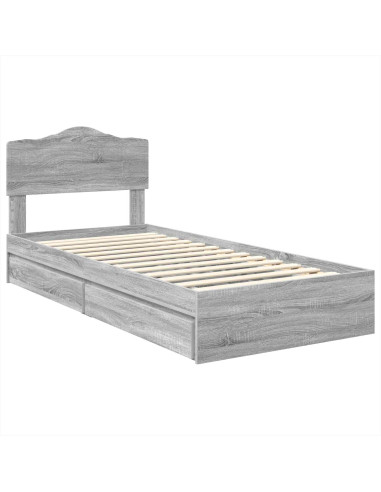 Letto con Contenitore con testiera Grigio Sonoma 90 x 190 cm
