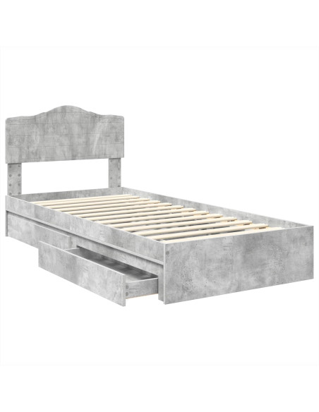 Letto con Contenitore con testiera Grigio cemento 70 x 190 cm