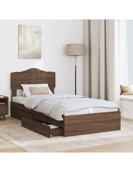 Letto con Contenitore con testiera Rovere Marrone 70 x 190 cm