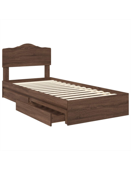 Letto con Contenitore con testiera Rovere Marrone 70 x 190 cm
