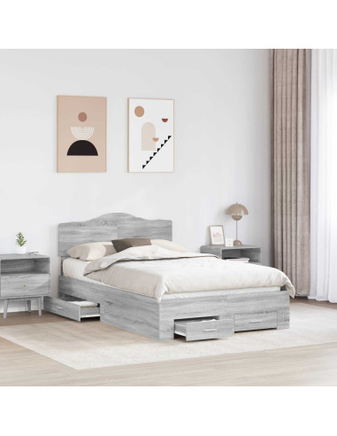 Struttura del letto con testiera Grigio Sonoma 135 x 190 cm