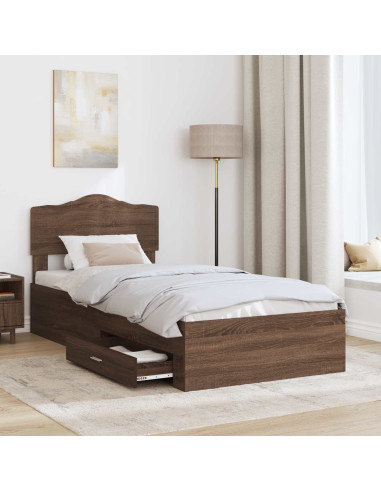 Struttura del letto con testiera Rovere Marrone 70 x 190 cm