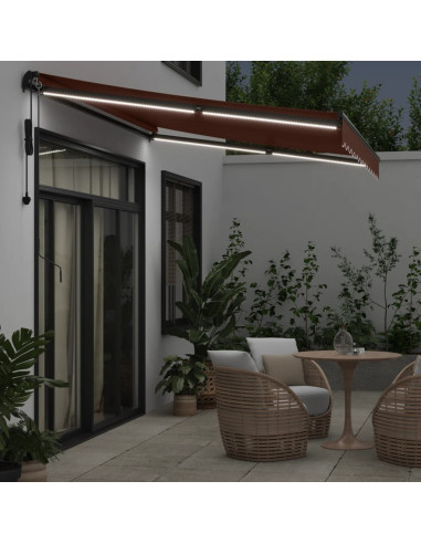 Tenda da Sole Retrattile Automatica con LED Marrone 350x250 cm