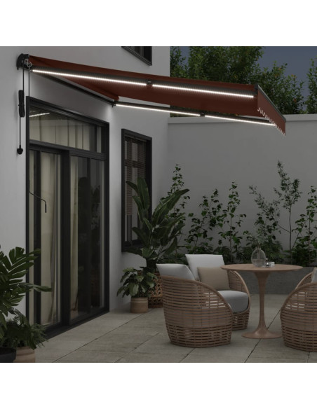 Tenda da Sole Retrattile Automatica con LED Marrone 350x250 cm