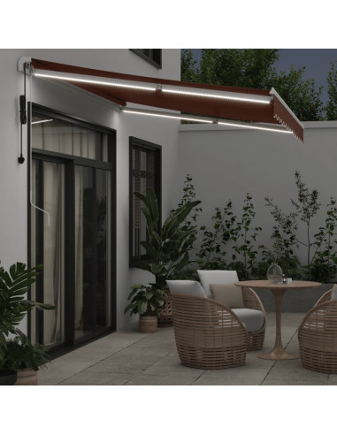 Tenda da Sole Retrattile Automatica con LED Marrone 350x250 cm