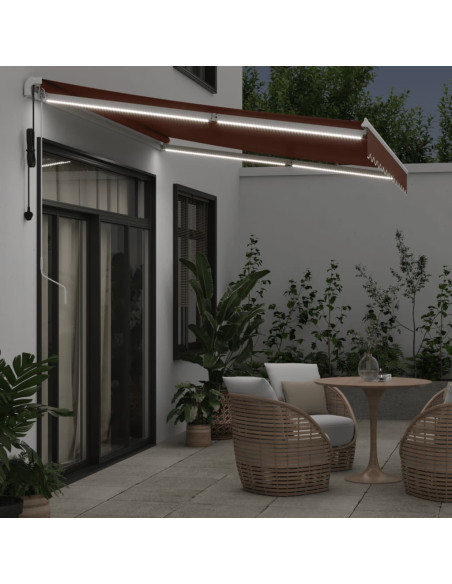 Tenda da Sole Retrattile Automatica con LED Marrone 350x250 cm