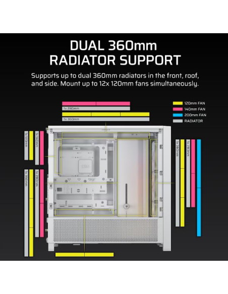 Corsair FRAME 4000D RS ARGB White Midi Tower Vetro Temperato No-Power Mini-ITX/mATX/ATX/E-ATX