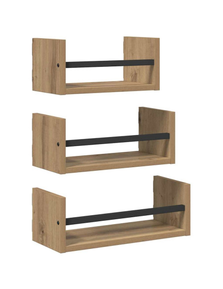 Set mensole da parete 3 pcs Rovere artigianale 40x16x14cm