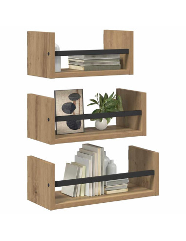 Set mensole da parete 3 pcs Rovere artigianale 40x16x14cm