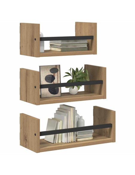 Set mensole da parete 3 pcs Rovere artigianale 40x16x14cm