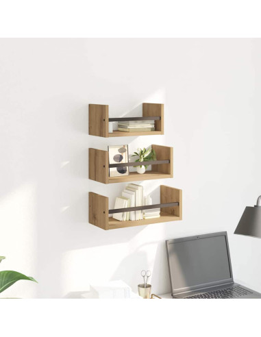 Set mensole da parete 3 pcs Rovere artigianale 40x16x14cm