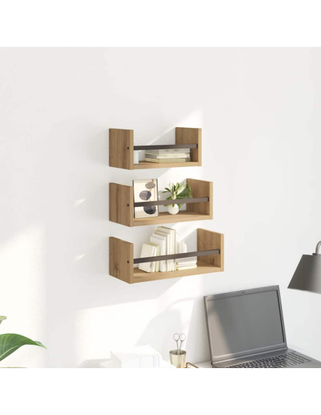 Set mensole da parete 3 pcs Rovere artigianale 40x16x14cm