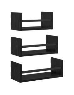 Set mensole da parete 3 pcs Rovere Nero 40x16x14cm 2