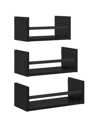 Set mensole da parete 3 pcs Rovere Nero 40x16x14cm