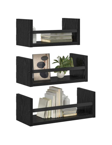 Set mensole da parete 3 pcs Rovere Nero 40x16x14cm