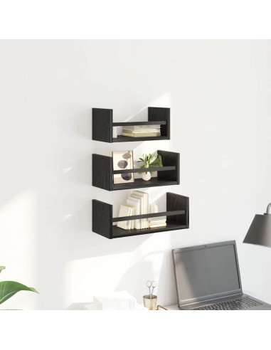 Set mensole da parete 3 pcs Rovere Nero 40x16x14cm
