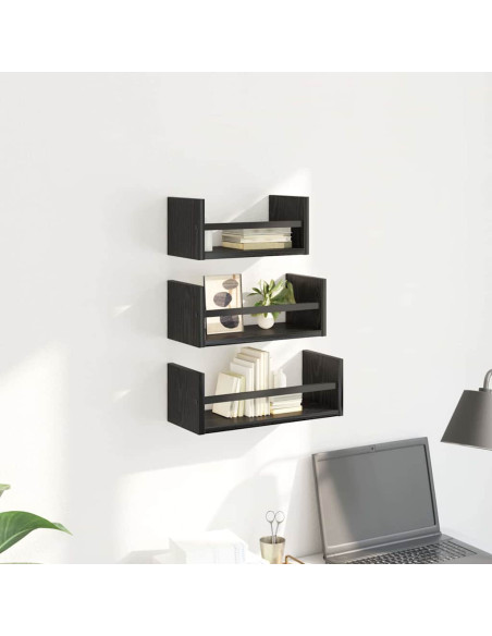 Set mensole da parete 3 pcs Rovere Nero 40x16x14cm