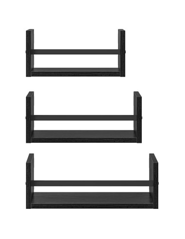 Set mensole da parete 3 pcs Rovere Nero 40x16x14cm