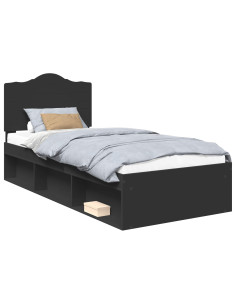 Struttura del letto con testiera Nero 75 x 190 cm Pino massello 2