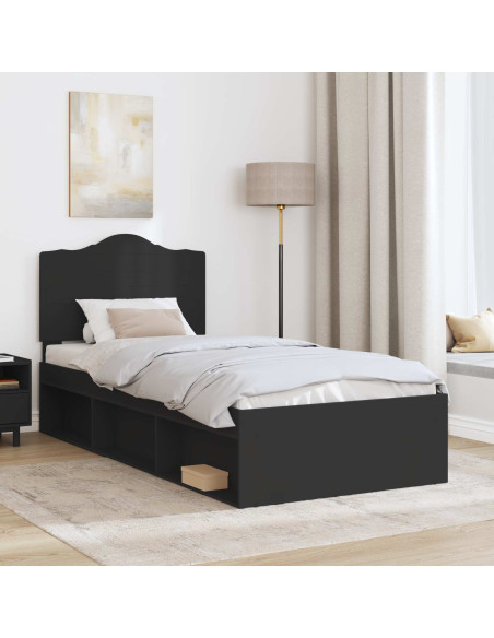 Struttura del letto con testiera Nero 75 x 190 cm Pino massello