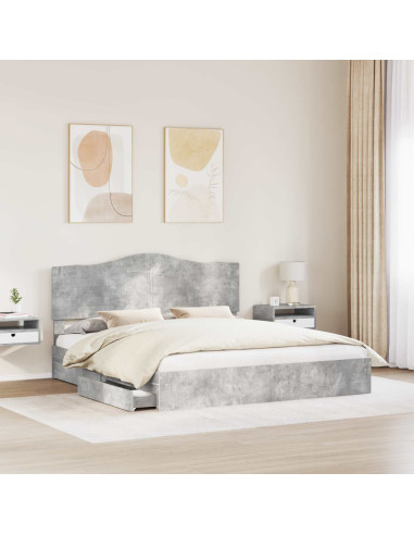 Letto con Contenitore con testiera Grigio cemento 200 x 200 cm