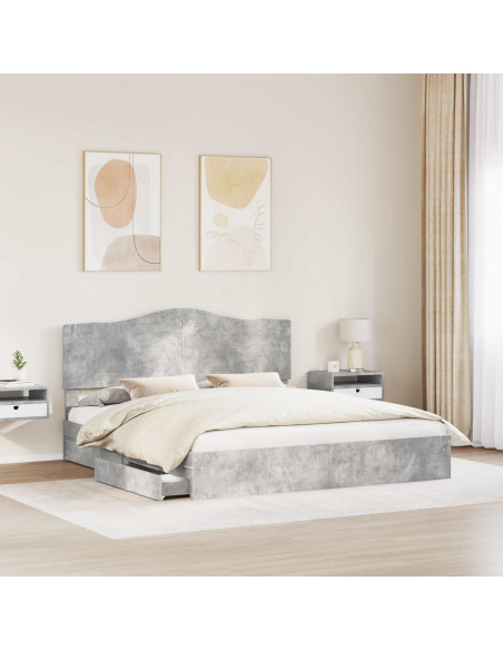 Letto con Contenitore con testiera Grigio cemento 200 x 200 cm