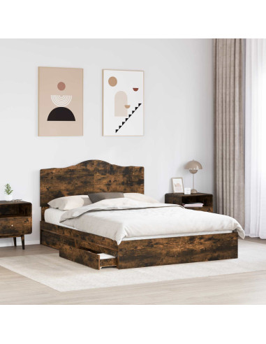 Letto con Contenitore con testiera Rovere fumé 160 x 200 cm
