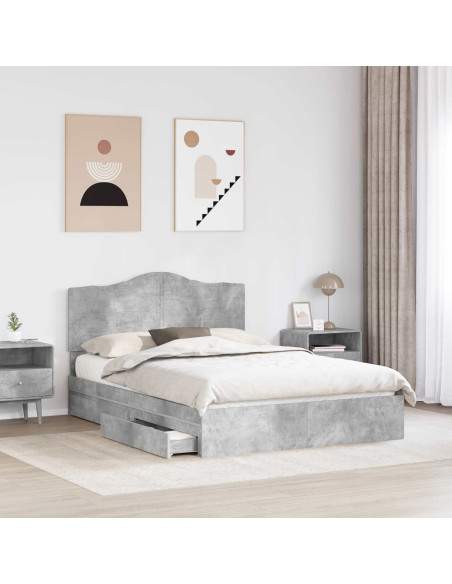 Letto con Contenitore con testiera Grigio cemento 150 x 200 cm