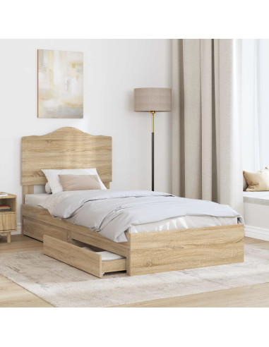 Letto con Contenitore con testiera Rovere Sonoma 100 x 200 cm