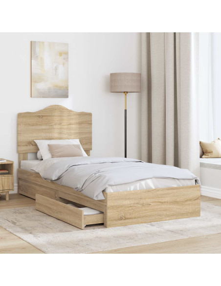 Letto con Contenitore con testiera Rovere Sonoma 100 x 200 cm