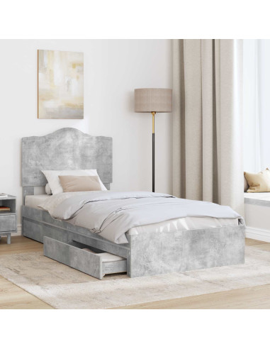Letto con Contenitore con testiera Grigio cemento 100 x 200 cm