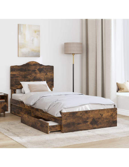 Letto con Contenitore con testiera Rovere fumé 100 x 200 cm