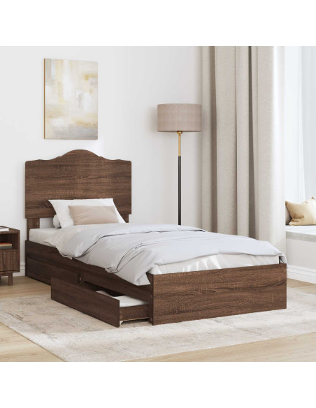 Letto con Contenitore con testiera Rovere Marrone 75 x 190 cm