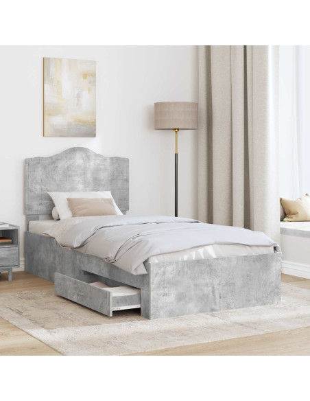 Struttura del letto con testiera Grigio cemento 90 x 190 cm