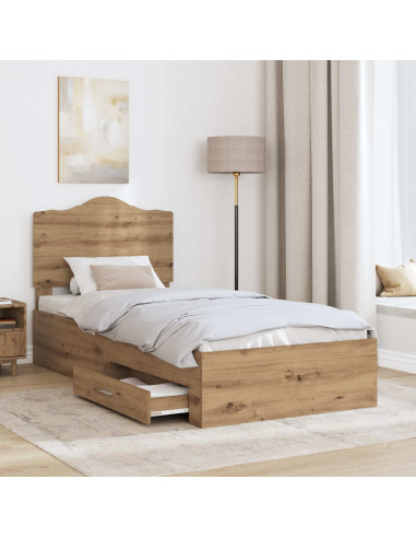 Struttura del letto con testiera Rovere artigianale 90 x 190 cm
