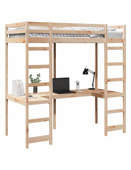 Struttura per letto soppalco Naturale 90 x 200 cm Pino massello