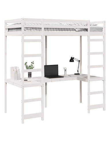 Struttura per letto soppalco Bianco 90 x 200 cm Pino massello